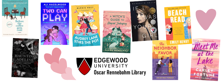 Collage of book covers surrounded by hearts